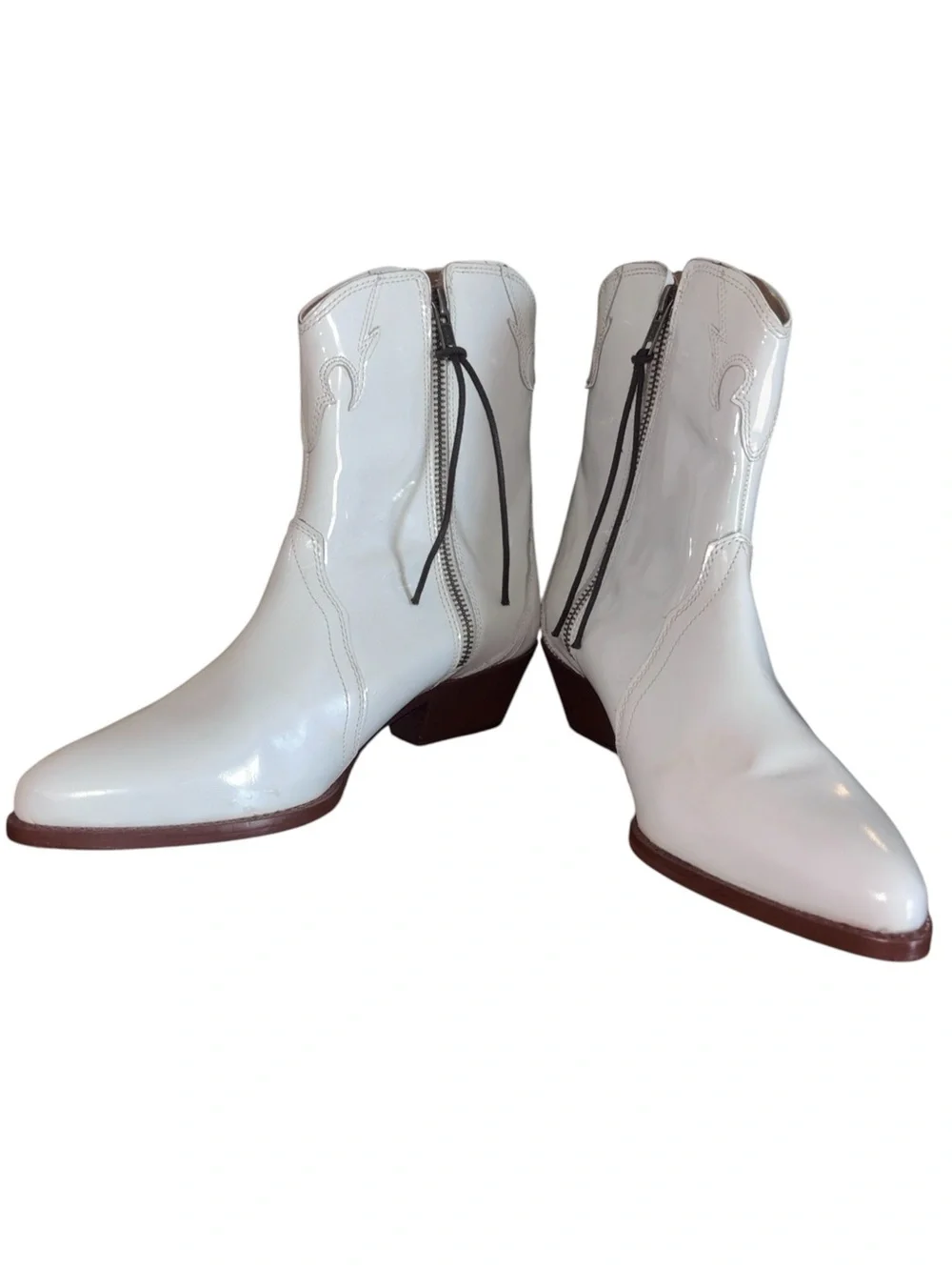 Free People New Frontier Western Booties Ivory White Patent Boots size 9